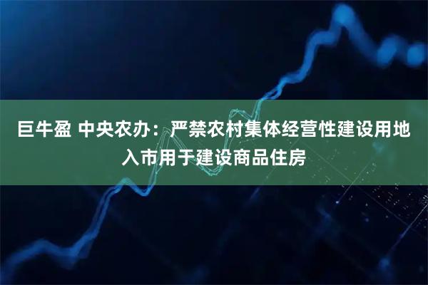 巨牛盈 中央农办：严禁农村集体经营性建设用地入市用于建设商品住房